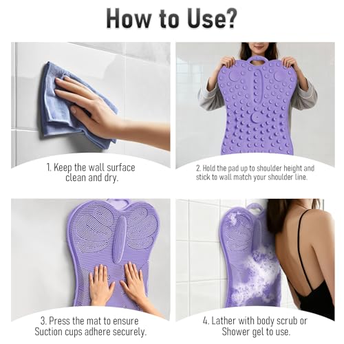 Back Scrubber Body Bath Cushion for Tub Bathtub with Back Lumbar Ergonomic Support, Silicone Extra Large Thick Soft Seat Pad Non-Slip Suction Cups, Relaxing Spa Exfloating Scrubber Mat Purple - color: Purple