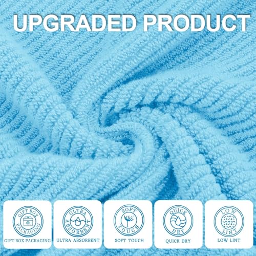 VOOVA & MOVAS Ocean Blue Towels for Bathroom, 100% Cotton | Quick Dry | Soft | Thick,3 Piece Towel Set, 1 Large Bath 30" x 56", 1 Hand 18" x 28", 1 Wash Cloth 13" x 13", Bathroom Essentials - color: Ocean City Blue, size: 3 PC Bathroom Towel Set