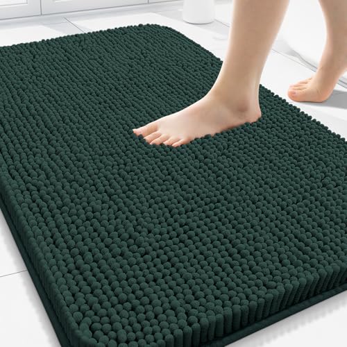 Arotive Bathroom Rugs 34x21, Extra Soft Absorbent Shaggy Chenille Bath Rugs, Machine Washable Rubber Backing Bath Mats for Bathroom Floor Tub and Shower, Home Decor Accessories,Blackish Green - color: Blackish Green, size: 34" X 21"