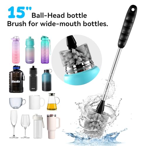 4 Pack Bottle Brush Cleaning Set, Including Long Handle Water Bottle Brush and 3 in 1 Cup Lid Cleaning Brush, Straw Cleaner Brush Washing for Baby Bottles, Tumblers, Glasses - color: 4pack-grey