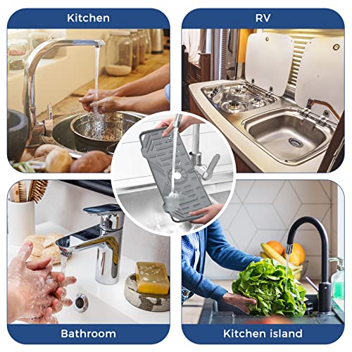 2 Pcs Silicone Faucet Handle Drip Catcher Tray, 2 in 1 Dish Soap Sponge Holder for Kitchen Sink & Splash Guard, Drying Mat for Sink Accessories, Counter, Bathroom - size: Grey(2Pack): 14.25"x5.35"