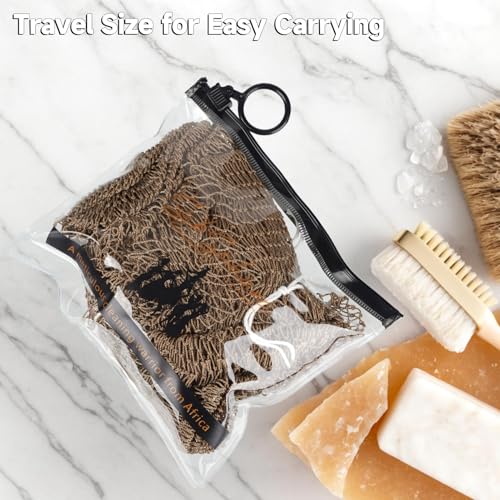 SubSahara Authentic African Net Sponge - 2 Pack Exfoliating Bath & Shower Loofah Sponge for Body & Face, Gentle Scrubber for All Skin Types, Travel, Durable (Linen & Brown) - color: Linen & Brown