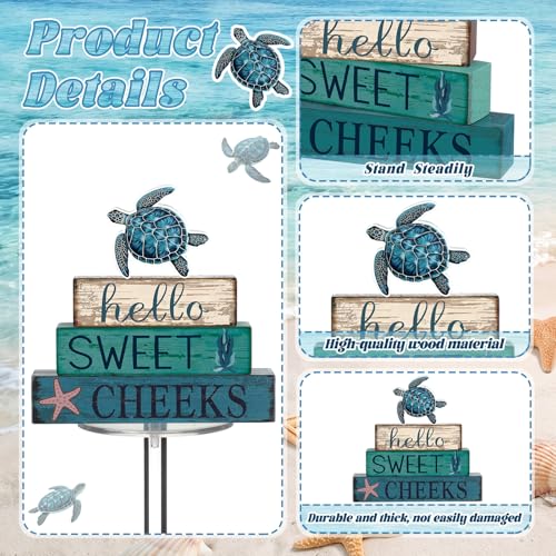 Cinnvoice 4 Pcs Sea Turtle Bathroom Decor Farmhouse Bathroom Decoration Hello Sweet Cheeks Table Centerpiece Gift for Christmas Valentines Back to School - style: Sea Turtle Hello Sweet Cheeks