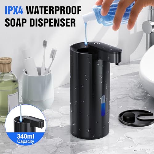 Fantictas Automatic Soap Dispenser Touchless, Stainless Steel 11.5 oz Liquid Hand Soap Dispenser, USB-C Rechargeable Sensor Pump with 3 Adjustable Levels for Kitchen & Bathroom - color: Black, style: Gel