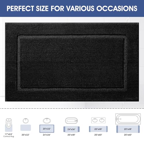 Bathroom Rugs 24"x17", Ultra Soft Thick Plush Fluffy Microfiber Absorbent Bath Mat, Non-Slip Backing, Machine Washable Bath Mats for Bathroom Floor, Tub and Shower, Home Decor Accessories, Black - color: Black, size: 1'5" x 2' (Rectangular)