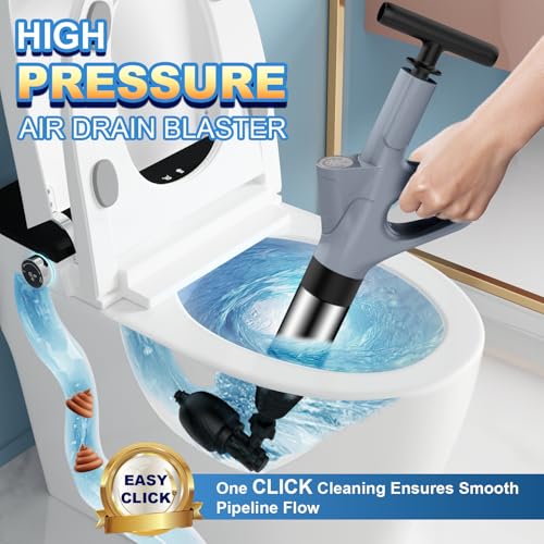 Toilet Plunger, High Pressure Toilet Plunger,Toilet Auger Air Drain Blaster with Real-Time, Heavy Duty Plunger for Bathroom and Plumbing Clogs (Grey) - color: Grey
