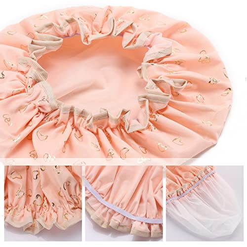 Tbestmax 4 Pcs Shower Caps Hat for Women and Girl, Reusable Waterproof Bath Cap Double Waterproof Layers - color: 4 Pack - Heart