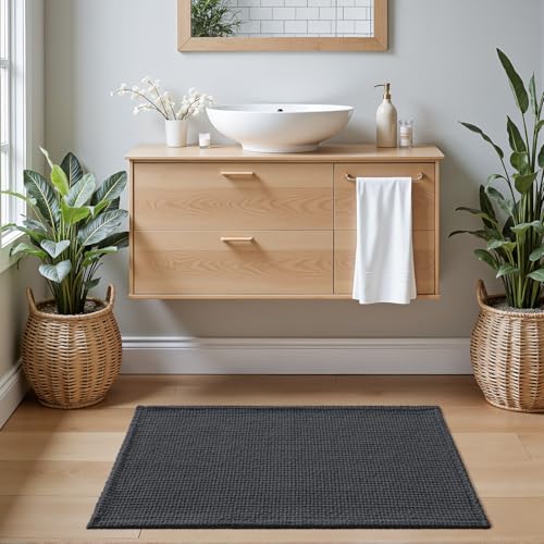 DEXI Bathroom Rugs 32x20, Non Slip Washable Bath Mat, Absorbent Chenille Bathmat, Ultra Soft Thick Carpet for Tub Shower Floor, Dark Grey - color: Dark Grey, size: 32" X 20" (Rectangular)