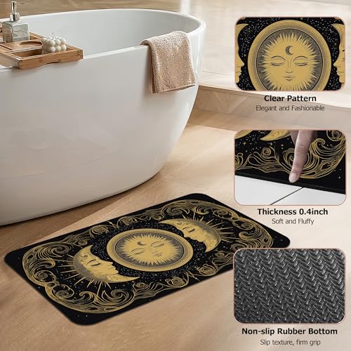 Mystical Moon Sun Bath Mat,Astrology Diatomaceous Earth Bath Mat,Rubber Backing Quick Dry Absorbent Washable Bathroom Rugs for Tub Non Slip 17"x29.5" - color: Mystical Moon Sun,astrology