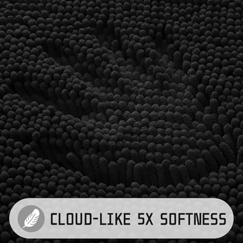 Yimobra Long Bathroom Rugs 47"x24", Extra Soft Non Slip Bath Mat for Tub, Super Absorbent Quick Dry Shaggy Rug Floor Carpet, Machine Washable,Black - color: Black, size: 47" X 24"