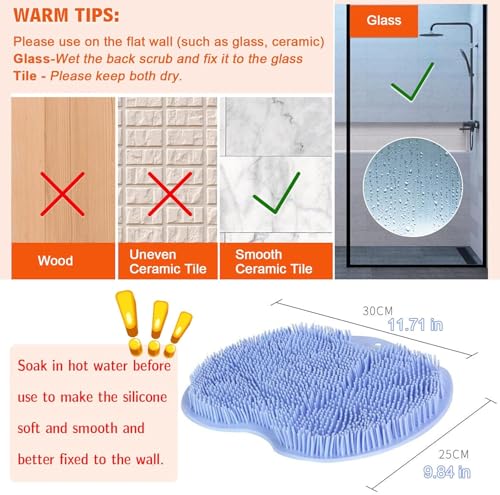 Shower Back & Foot Scrubber,Wall Mounted Back Scrubber Silicone Bath Massage Cushion Brush with Suction Cups,Bathroom Wash Foot Mat Exfoliating Dead Skin Foot Brush (L-Pink 1pcs) - size: L-Pink 1pcs