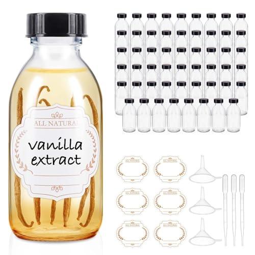 54 Pack 4 oz Clear Glass Bottle with Cap, Empty Glass Bottles for Homemade Vanilla Extract, Essential Oils, Juice, Potion, Syrup, Liquids, Christmas, Holiday Gift - color: Clear