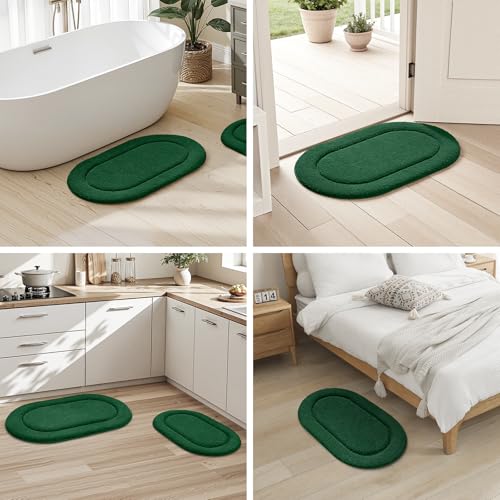 HOMEIDEAS Bathroom Rugs Sets 2 Piece, Soft Bathroom Mats and Absorbent Microfiber Machine Washable Bath Mats for Shower Room, Bathtub, Kitchen (20" x 32" + 16" x 24", Dark Green) - color: Dark Green