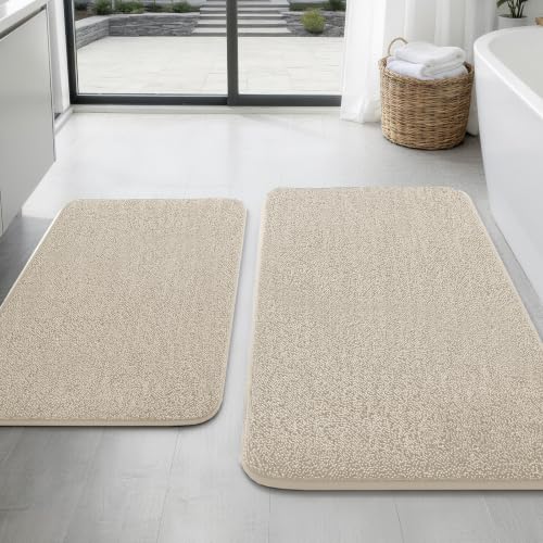 YIHOUSE Memory Foam Bathroom Rugs Sets 2 Piece - Extra Thick Soft Towel-Like Absorbent Bath Mat Set, Non Slip Machine Washable Bath Rugs Carpet for Bath, Tub & Shower (32"x20"+24"x17", Beige) - color: Beige, size: 1'5" x 2' (17"x24"+20"x32")