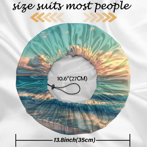2 PCS Shower Cap Reusable Waterproof Double Layers Hair Caps Shower Bath Adjustable Elastic Hat for Women Girls Cute Aesthetic-Beach Sea Turtle - color: AI19-Beach Sea Turtle