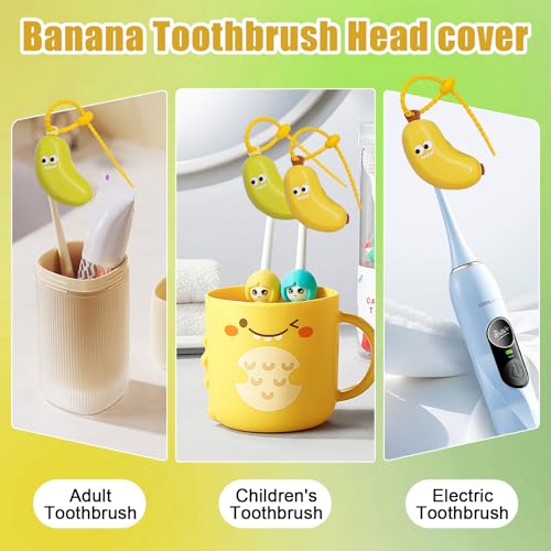 2Pcs Banana Toothbrush Head Cover - Travel Toothbrush Protector with Toothpaste Case, Portable Reusable Organizer for Electric & Manual Toothbrushes, Fruit Design, Home & Travel Use
