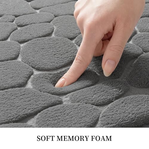 YIHOUSE Memory Foam Cobblestone Rugs Super Water Absorbent Bath Mats for Bathroom Machine Washable Bath Rugs(20x32,Dark Gray) - color: Dark Gray Single, size: 1'8" x 2'8" (Rectangular)