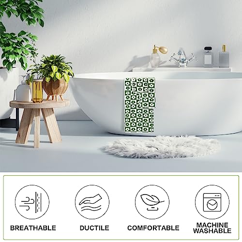 Kinlop 6 Pcs Checkered Bath Towels Set Back to School Lightweight Coral Washcloth Quick Dry Patterned Thin Coral Fleece Hand Towel for Bathroom Gym Spa Beach Accessory(Green,Fresh Flower) - color: Green, style: Fresh Flower
