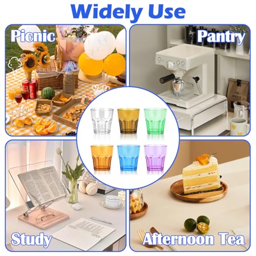 Plastic Drinking Glasses Set of 12, Unbreakable Coloured Water Tumbler, Acrylic Plastic Cups, Reusable Kids Drinking Cups for Children Kitchen Picnic Party Juice Whiskey Wine (12pc-6color-160ml/5.4oz) - color: 12pc-6color-160ml/5.4oz