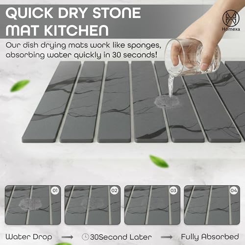 Stone Dish Drying Mat 24" x 16" – Dish Drying Stone Mat – Large Diatomaceous Earth Drying Mat with Non-Slip Base – Quick Dry Kitchen Drying Pad for Dishes, Glassware & Bottles (Marbled Dark Grey) - color: Marbled Dark Grey