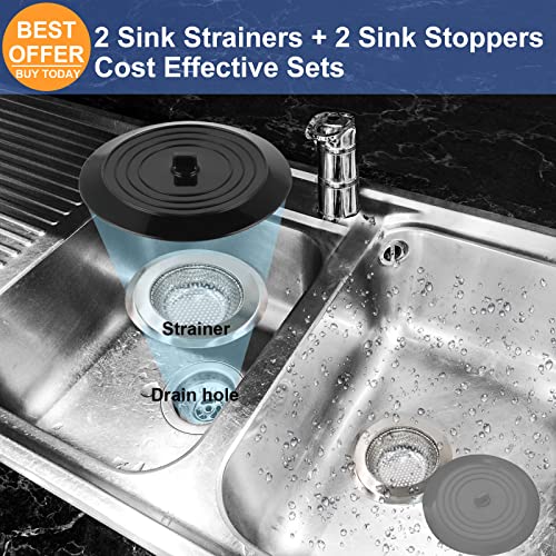V-TOP Sink Strainer Stopper 4 Pack, Universal Silicone Kitchen Sink Drain Strainer Cover Plug Stopper Kit, 4.5 Inch Stainless Steel Sink Filter Strainer, Food Catcher for Kitchen Sink