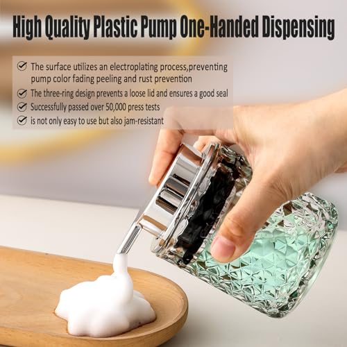 Malachi Foaming Hand Soap Dispenser, Refillable Clear Glass Foam Pump Bottle for Hand Soap, Dish Soap, Body Wash, Shampoo, Facial Cleanser & Baby Wash, Multi‑use for Bathroom, Kitchen & Commercial Use - color: Diamond Transparent