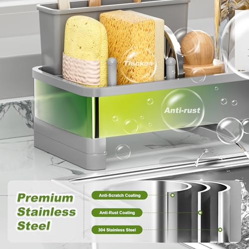 Ewaiira Stainless Steel Sink Caddy, Sponge Holder for Kitchen Sink with Brush Holder Dishcloth Rack, Rustproof Sink Organizer Countertop, Soap Dispenser Kitchen Organizers Storage Essentials, Gray9.8″ - color: C-gray