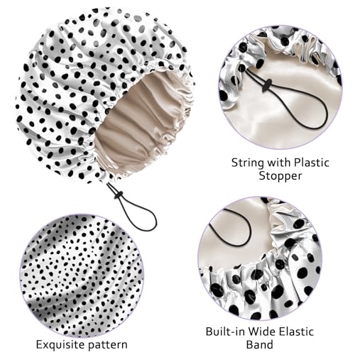 Luxury Shower Cap Silk Satin Lined Waterproof Reusable Adjustable Elastic Dry Hair Bathing Caps Cute for Women Girls-Spot - color: C-19-Spot