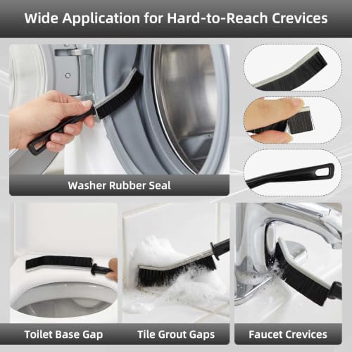 Crevice Cleaning Brush, Hard Bristle Cleaning Tool with Scraper, Grout Brush kit for Bathroom, Kitchen, Sink, Faucet, Window Grooves, Bottles, Blenders, 12Pcs