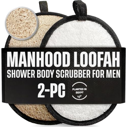 SERRENTO Loofah Body Scrubber Shower - Luffa Sponge 2PCS Black & White Set