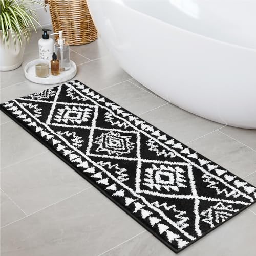 Uphome Boho Bathroom Runner Rug Black Tribal Long Bathroom Rug Western Non-Slip Washable Bath Mat Luxury Soft Absorbent Modern Bath Rugs for Shower Kids Room Entryway, 18x47 inch - size: 18x47 inch