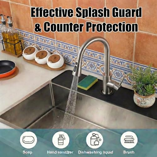 Cuttable Kitchen Sink Faucet Mat: 30" Lx5.5 W Splash Guard with Center Hole | "Customizable Absorbent Non-slip Fabric Rubber Mat, Cut to Fit 2,3,4 Holes Irregular Sink with Soap Dispenser Air Gap " - size: 30''Lx5.5''W