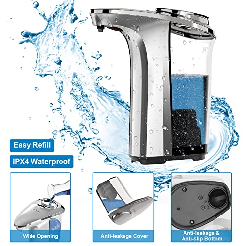 PZOTRUF Automatic Soap Dispenser, Touchless Dish Soap Dispenser 17oz/500ml with Upgraded Infrared Sensor, 5 Adjustable Soap Dispensing Levels, Liquid Hand Dispenser for Bathroom (Silver Set) - color: Silver Set