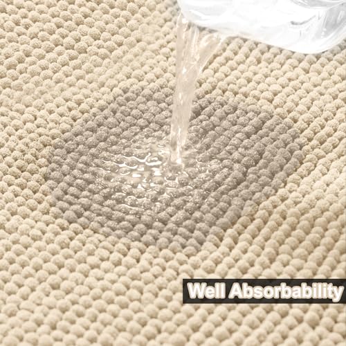 Urvoix Bathroom Rugs Sets 3 Piece, Chenille Bathroom Rug Non-Slip Bath Rug, Ultra Soft, Washable, Super Absorbent Bath Mats for Bathroom, Toilet and Tub (Warm Beige) - color: Warm Beige