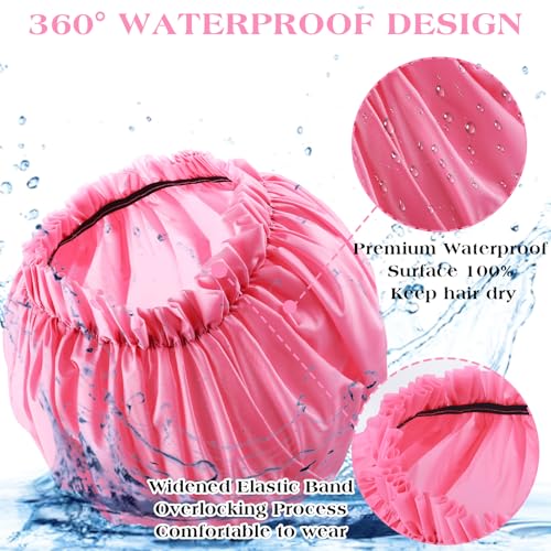 2 PCS Large Shower Cap for Braids - Waterproof Shower Cap for Women, Reusable XL Plastic Shower Caps Jumbo Bath Bonnet for Long Thick Curly Hair, Locs, Twist Braids (Black&Pink) - color: Black+Pink