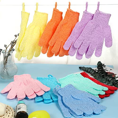 Bath Gloves,16 Pcs Exfoliating Bath Gloves,Body Scrub Gloves with Hanging Loop for Beauty Spa Massage Skin Shower Body Scrubber-8 Colors - style: With Hanging Loop