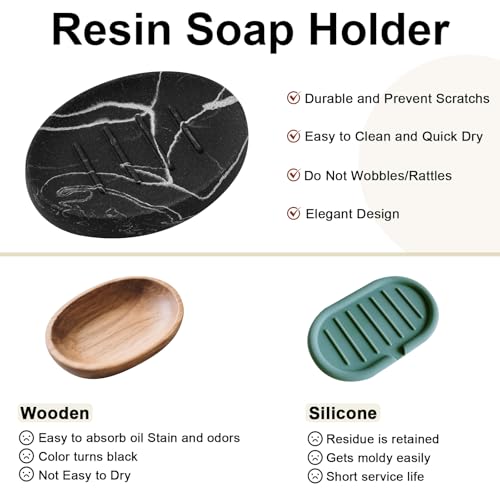 Resin Marble Look Soap Dish 2 Pack Black Bar Soap Holder for Bathroom Shower Soap Tray for Kitchen Sink - color: Marble Black, size: 2 Pack