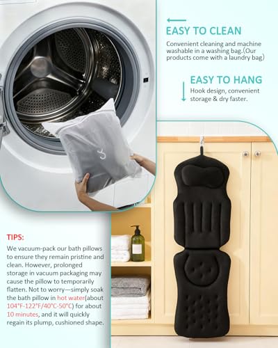 Full Body Bath Pillow for Bathtub, 5D Thick Tub Pillow for Bathtub with 192 Non-Slip Suction Cups, Laundry Bag & Hook, Bathtub Pillow for Head, Neck & Back Support (Black, 51"*15") - color: Classic Black