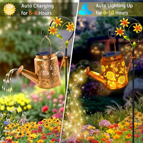 Solar Lights Outdoor Waterproof, Sunflower Solar Watering Can Lights with Shepherd Hook, Birthday Gifts for Mom Grandma Women Mother's Day, Metal Hanging Lantern Garden Decor Yard Outside Patio Lawn - color: Sunflower
