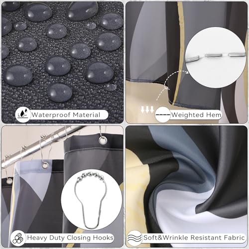 XLHOMO Bathroom Set - Black and Gold Bathroom Accessories, Bathroom Sets with Shower Curtain and Rugs, Black Shower Curtain Set with Bathroom Trash Can, Soap Dispenser, Soap Dish for Home Decor - color: Stripe Black & Gold, size: Complete Set + Bath Rugs
