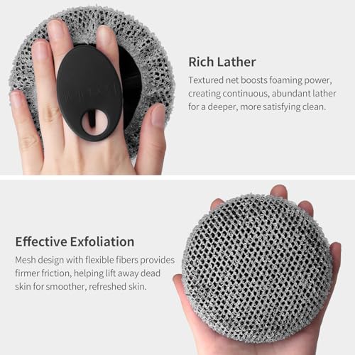 Scrub Net 2 Pack, Bath & Shower Body Scrubber Net for Rich Foam and Effective Exfoliation, Fits All BEAUTAIL Silicone Body Scrubbers, Blue + Gray - color: Net-blue+gray 2 Pcs