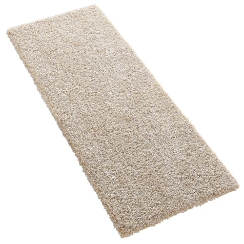 Yimobra Luxury Bathroom Rugs, Fluffy Bath Mats, Non Slip, Water Absorbent Microfiber, Machine Washable, Plush Runner Shower Rugs, Thick Matts for Bathroom Floor/Tub, 56" X 24", Light Beige and White - color: Light Beige and White, size: 56" X 24"