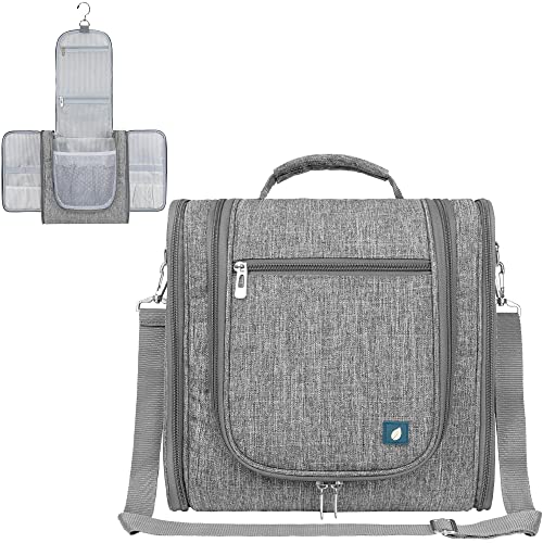 PAVILIA Extra Large Toiletry Bag Travel Bag for Women Men, Hanging Cosmetic Organizer, Water Resistant Makeup Bag for Accessories Toiletries, Travel Essentials Kit (Grey) - color: Grey, size: Extra Large (12x6x12.5)