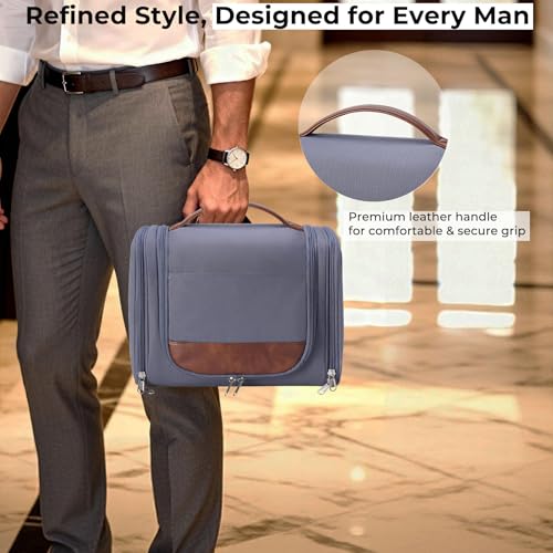 Ralnitote Large Hanging Toiletry Bag for Men, Travel Bathroom Bag with Hook, Hygiene Bag Organizer for Shower, Shaving & Grooming Essentials, Gray - color: Grey