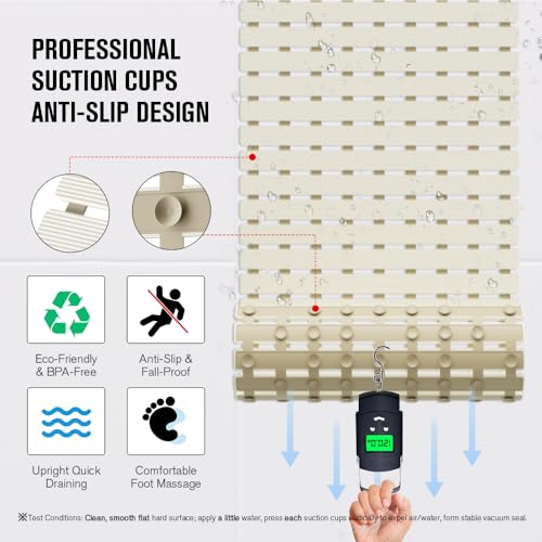 MBOSS Bath Tub Shower Mat Non Slip Bathtub Mats for Bathroom Shower Floor Mat Bath Mats for Shower Tub Anti Slip Shower Mat with Drain Hole and Large Suction Cups (Ivory White, 37.5 X 15.7 Inch) - color: Ivory White, size: 37.5" x 15.7" (Rectangular)
