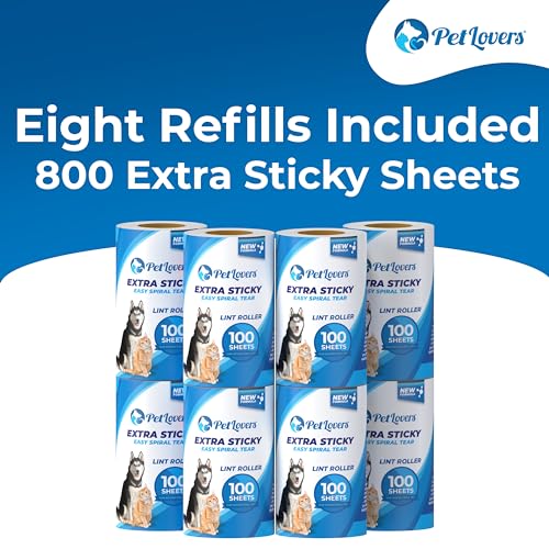 PetLovers Extra Sticky Lint Roller Mega Value Set for Pet Hair Removal, Dog and Cat Lint Remover (8 Pack Refills) - size: 8 Pack Lint Roller Refills