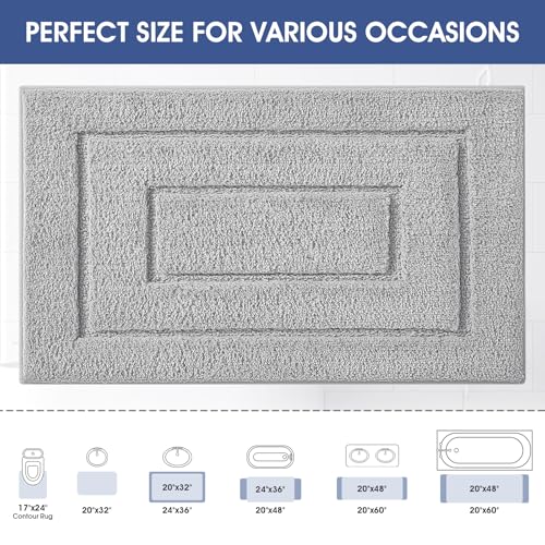 IM HOME Bathroom Rugs, Ultra Soft Plush Fluffy Microfiber Absorbent Bath Mat, Non-Slip Backing, Machine Washable Bath Mats for Bathroom Floor, Tub and Shower, Grey/24"x17"/Bordered - color: A-grey, size: 1'5" x 2' (Rectangular)