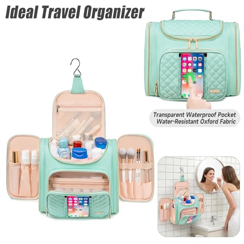 Tealari Large Toiletry Bag for Women Men,Bathroom Bag,Water Resistant Shower Bag,Makeup Bag,Toiletry Bags for Traveling,Hanging Toiletry Bag with Transparent Waterproof Phone Pocket - color: Green