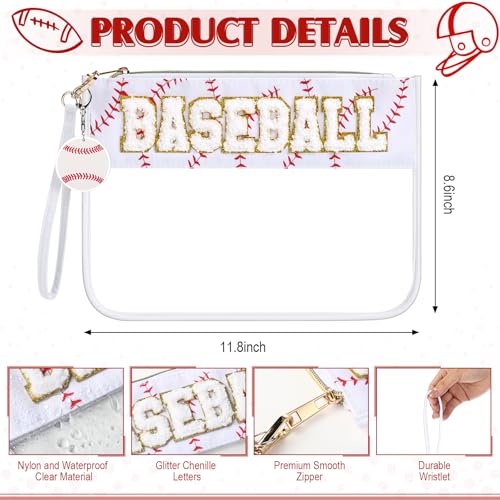 Kacctyen Baseball Gift Makeup Bag with Chenille Letter Patch Clear Cosmetic Pouch Waterproof PVC Organizer Purse Baseball Stuff Gifts Toiletry Storage Bag for Girls Women Mom Her Friends White - color: White, style: Baseball