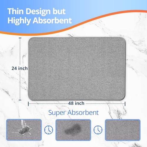 Upgraded Bath Mat 24x48Inch, Thin Bath Mats Rugs with Rubber Backing Non-Slip, Absorbent,Quick Dry Machine Washable, Home Decor Accessories Cozy Cloth Bathroom Rugs fit Under Door/Sink/Tub/Shower-Gray - color: Grey, size: 24"x48"